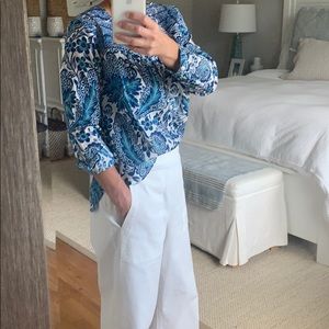 JCREW Tropical Embroidered Floral Popover S XS